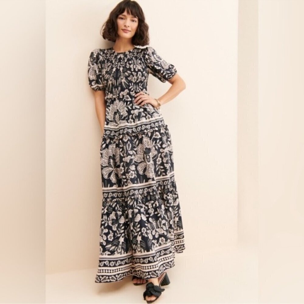 NWT Farm Rio Graphic Floral Black Maxi Dress Size Small